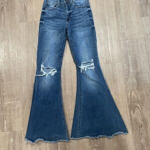 Sneak Peek Distressed Blue Flare Jeans